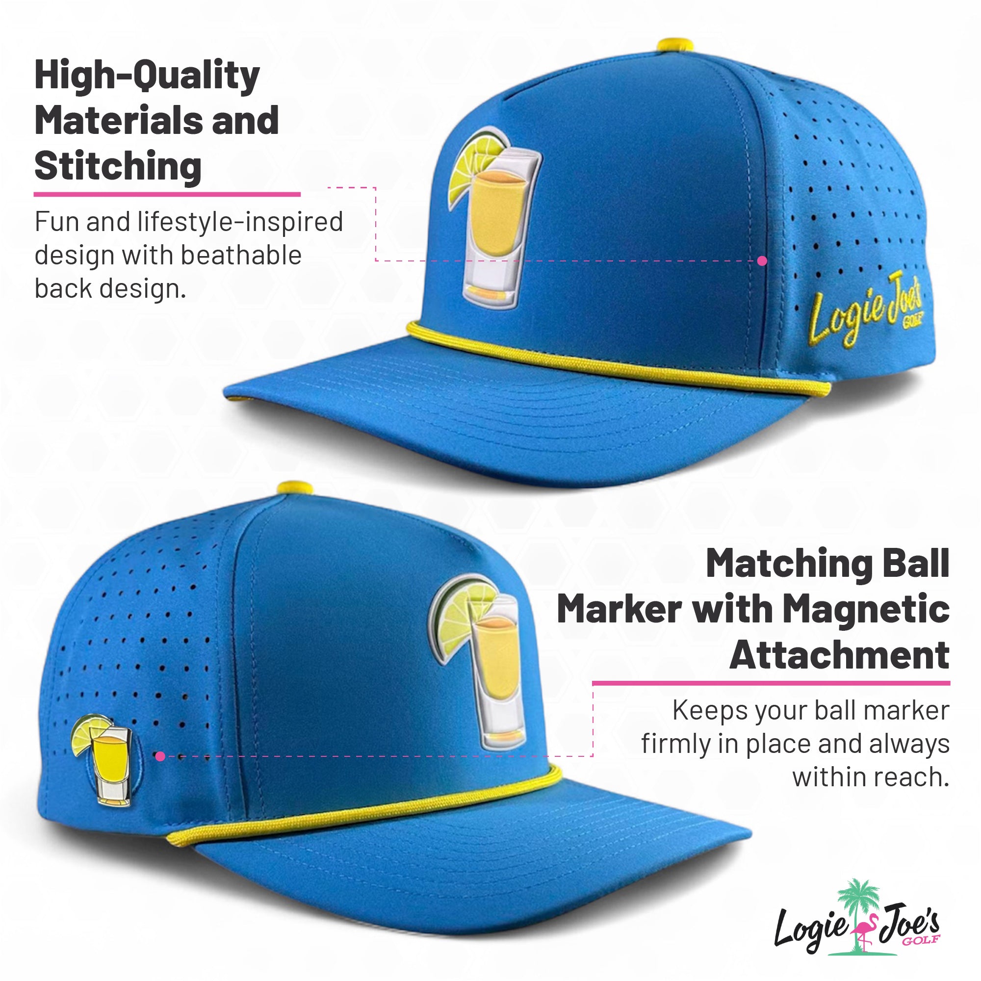 Pocket Aces Golf Hat | Snapback Cap | Built-in Magnetic Ball Marker Holder + Marker Included | Adjustable Gray & Black