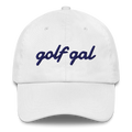 GOLF GAL Script Embroidered Dad Hat – White with Navy Thread
