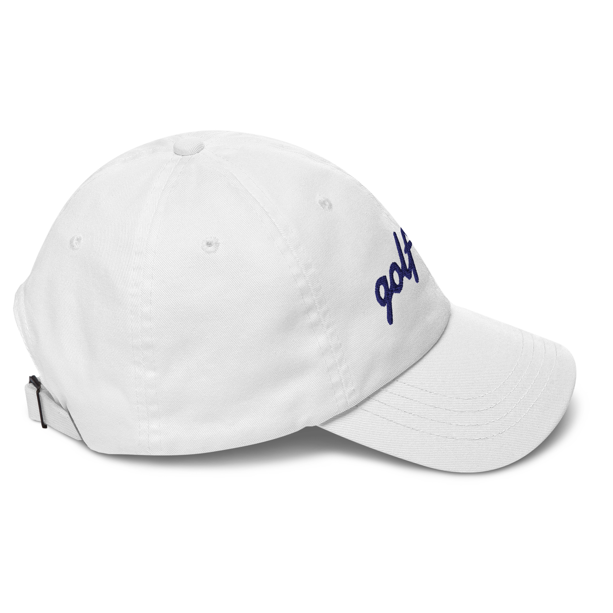 GOLF GAL Script Embroidered Dad Hat – White with Navy Thread