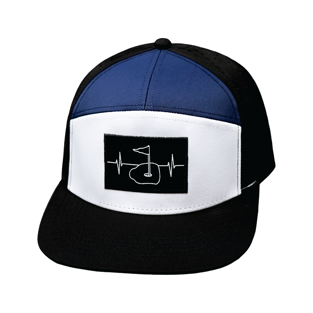 Golf Hat - Flat Bill - Black / White / Navy - Laser Mesh
