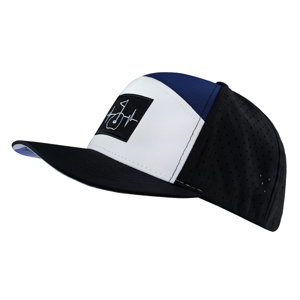 Golf Hat - Flat Bill - Black / White / Navy - Laser Mesh